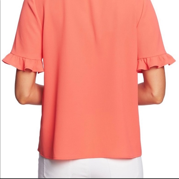 NWOT CeCe Ruffle Sleeve Button Blouse CORAL/ORANGE/PINK - SIZE M - Picture 2 of 3